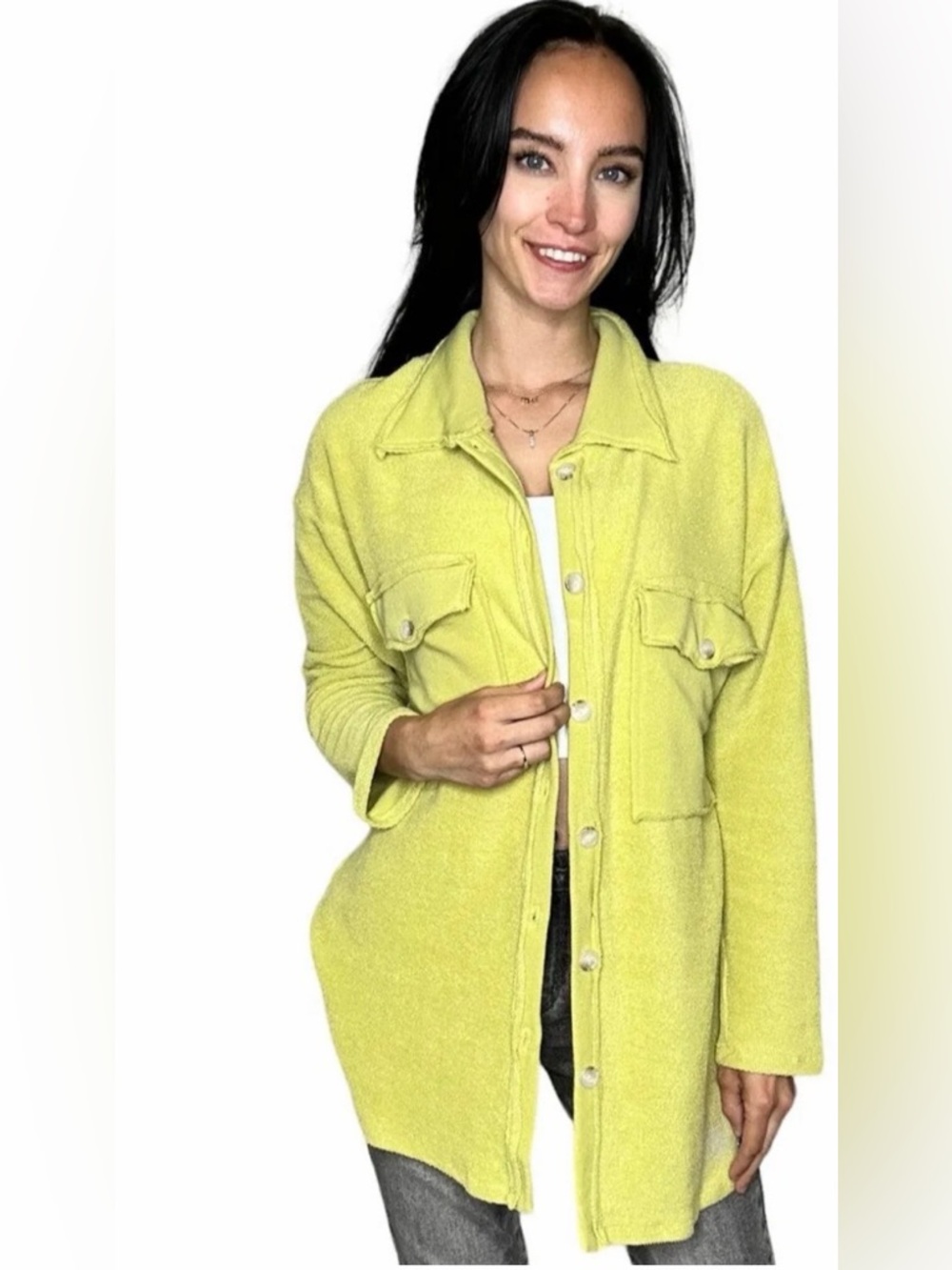 Bucketlist Light Lime Button-Front Women's Shacket